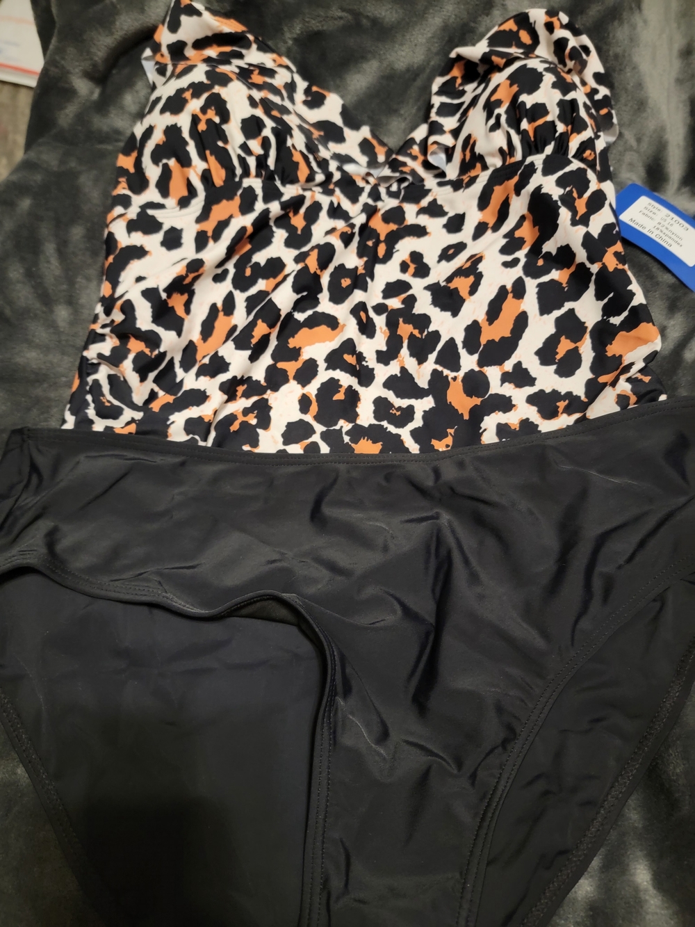 Women’s Leopard Print Tankini Top with Black Bottoms